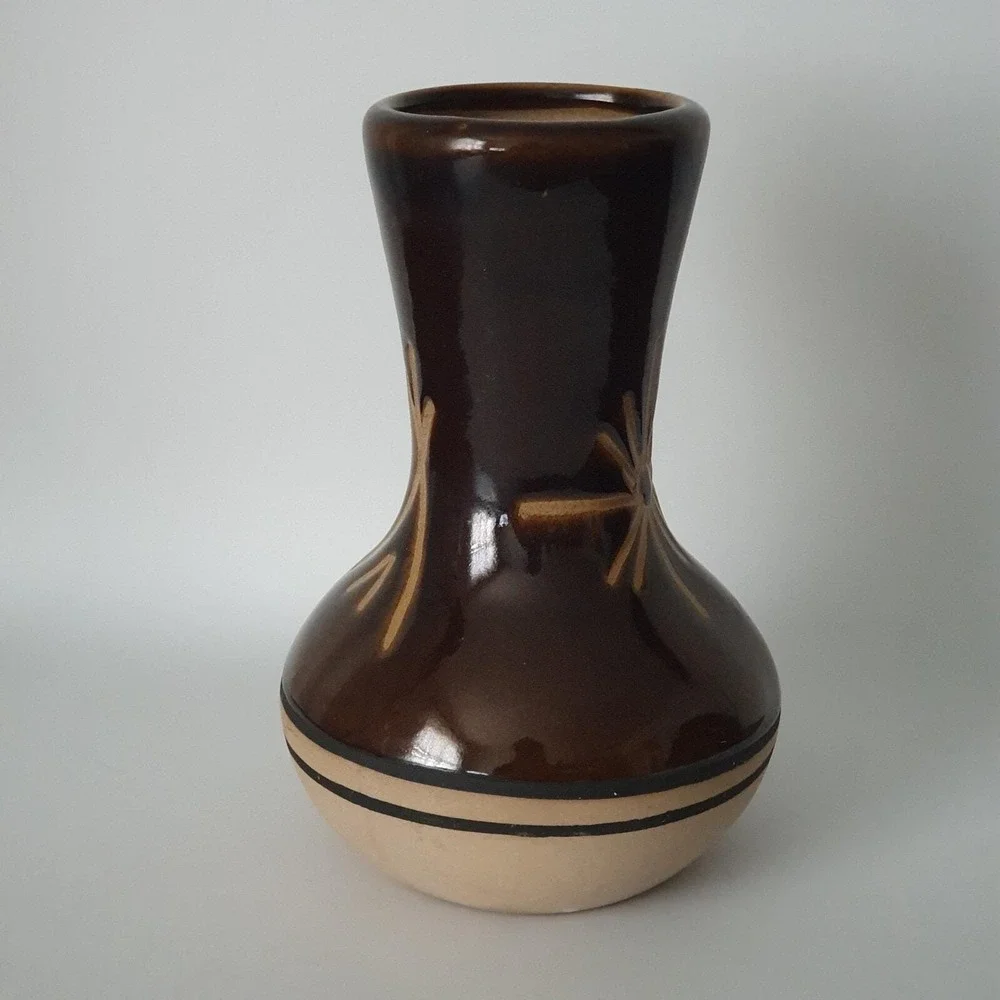 Southwestern Saguaro Stoneware Pottery Vase Native American Chocolate Glaze 6